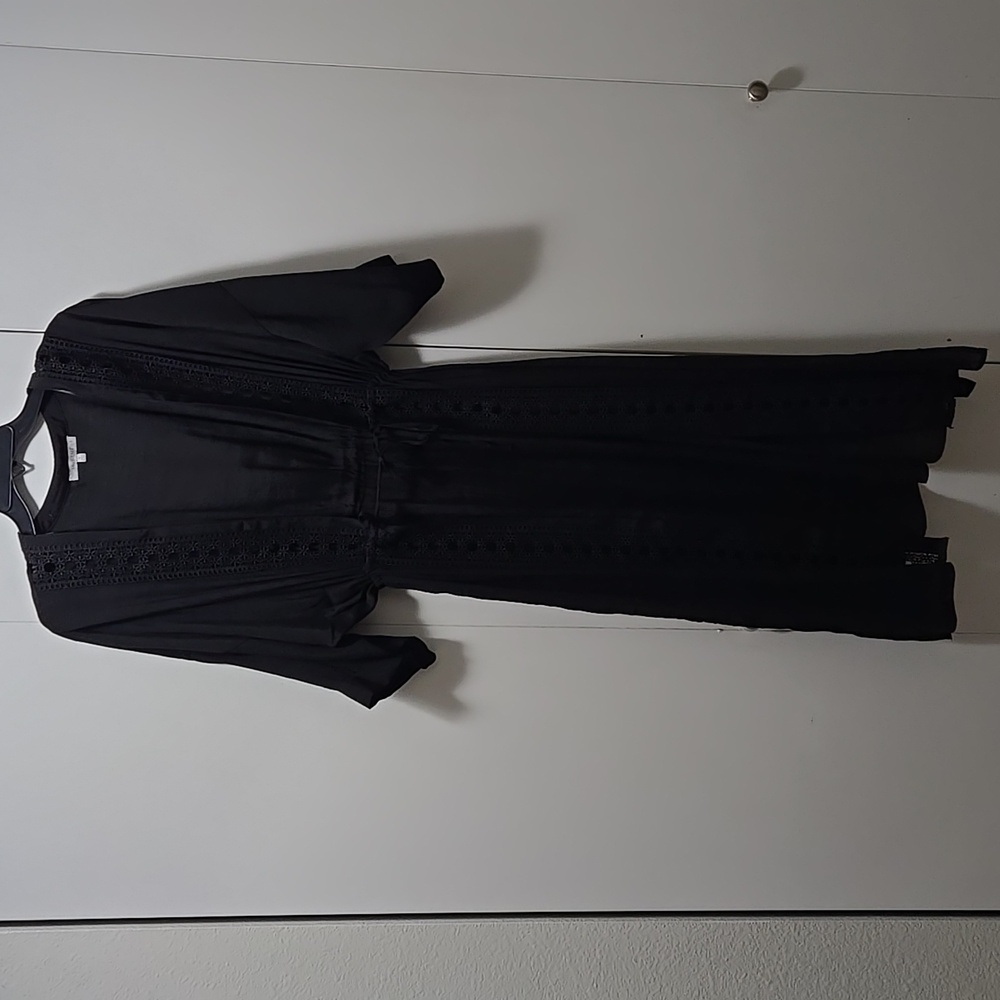 Love Tree Black Boho Crochet Trim Midi Dress
